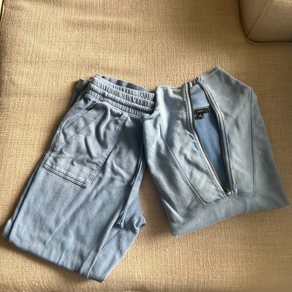 J Crew Lounge Set Quarter Zip and Sweatpants Blue Small